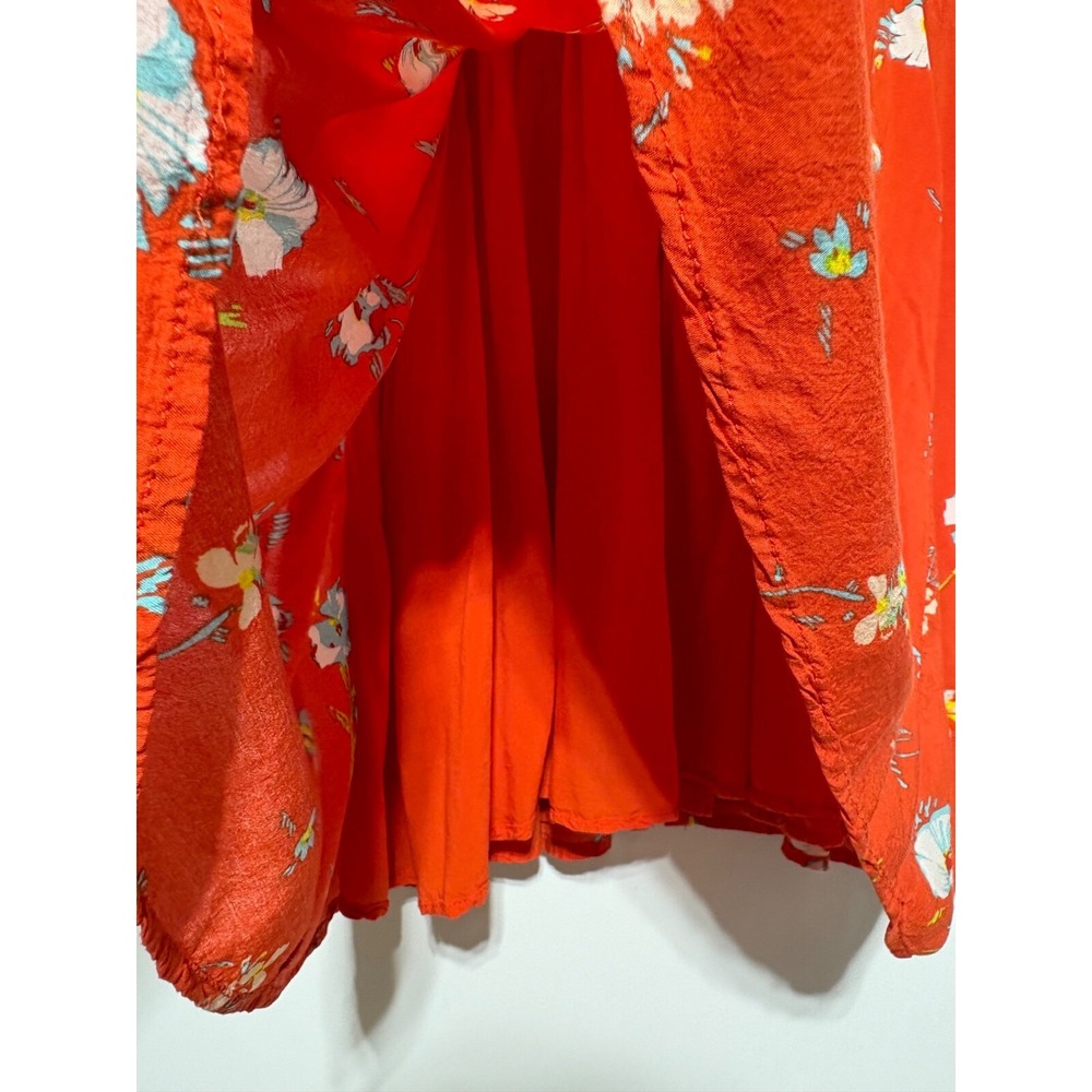 Free People Women Size S Orange Floral Smocked Button Greatest Day Mini Dress - Picture 4 of 7